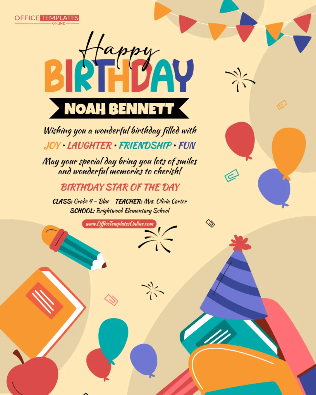 Editable Classroom Birthday Poster Template for Students