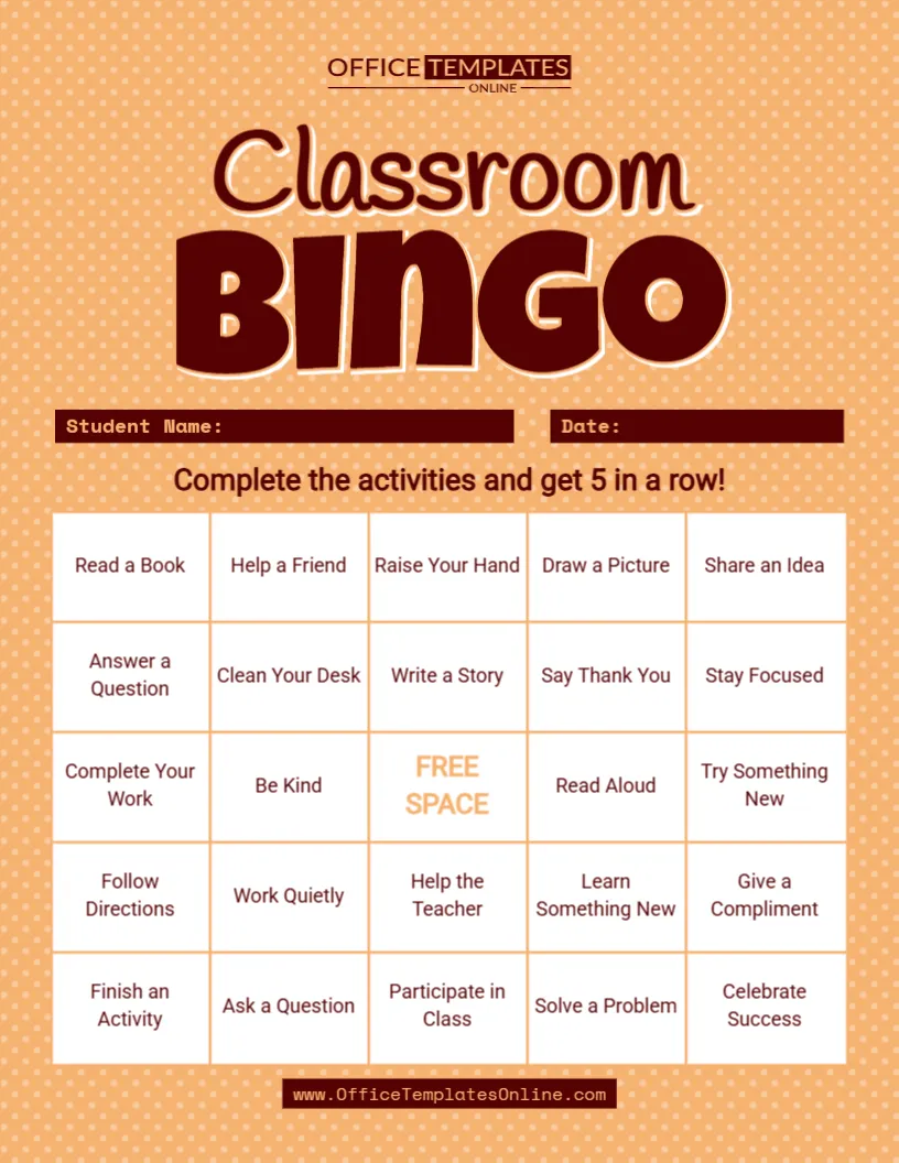 Free Customizable Classroom Bingo Template