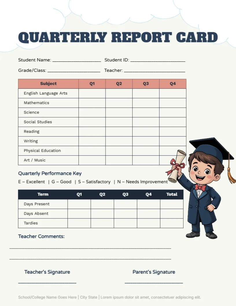 Quarterly Report Card Template
