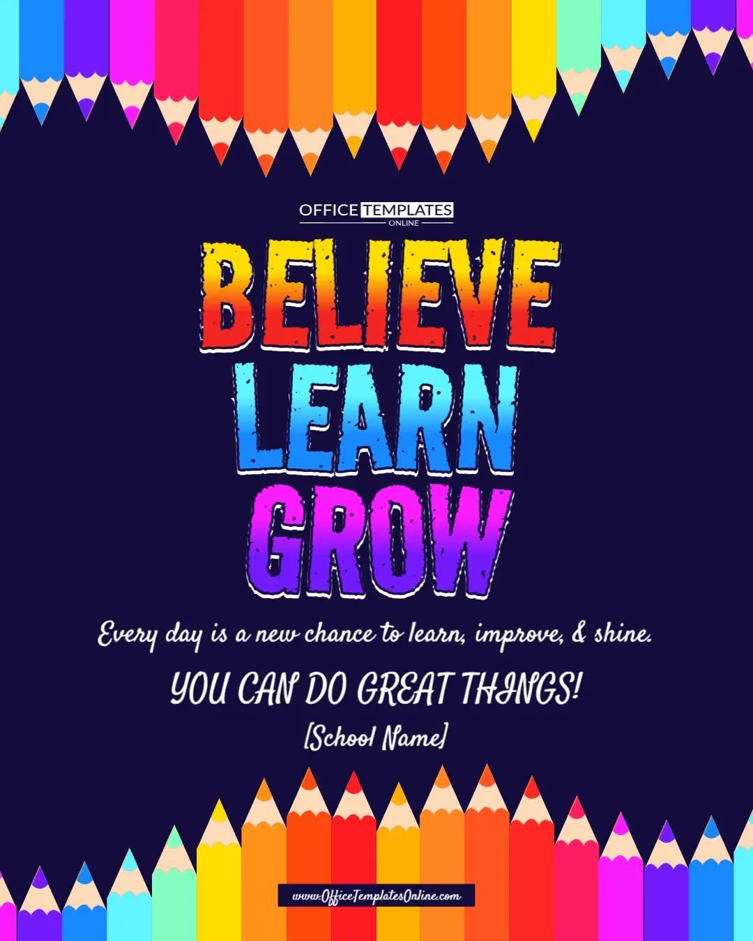 Motivational Classroom Poster Template – Believe, Learn & Grow