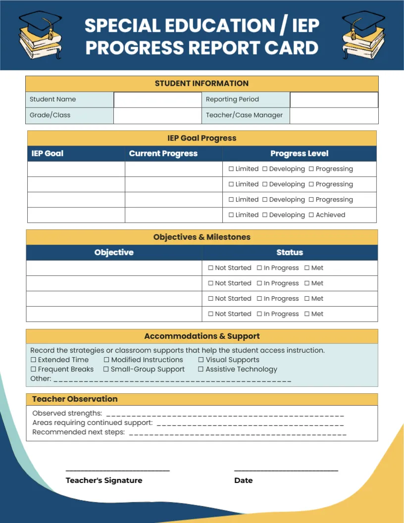 Special Education / IEP Progress Report Card