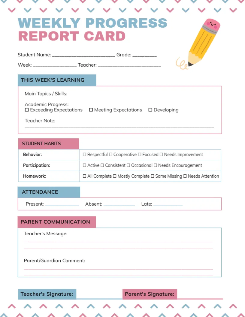 Weekly Student Progress Report Template
