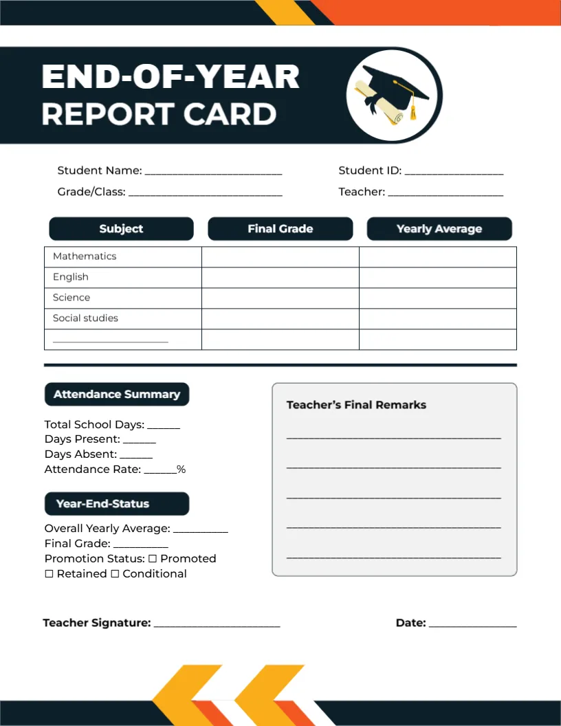 End-of-Year Report Card Template