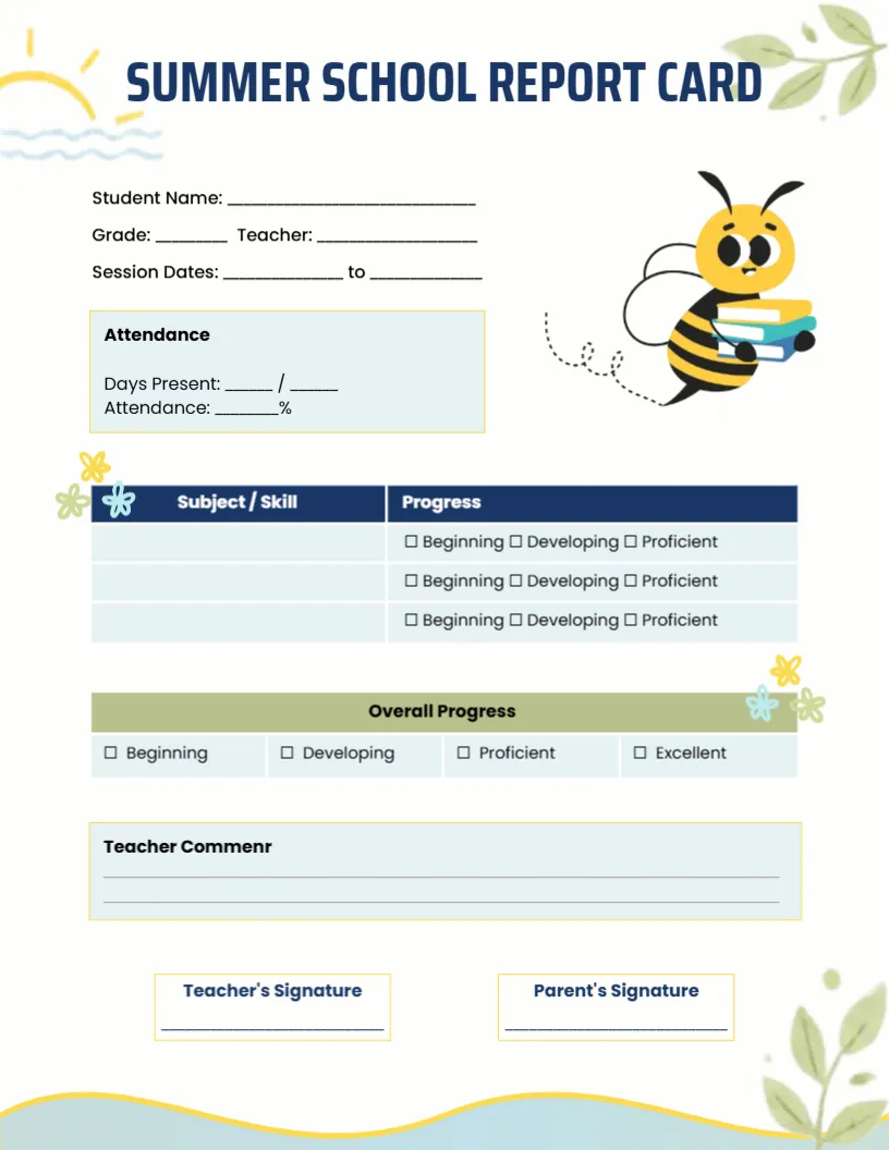 Summer School Report Card Template