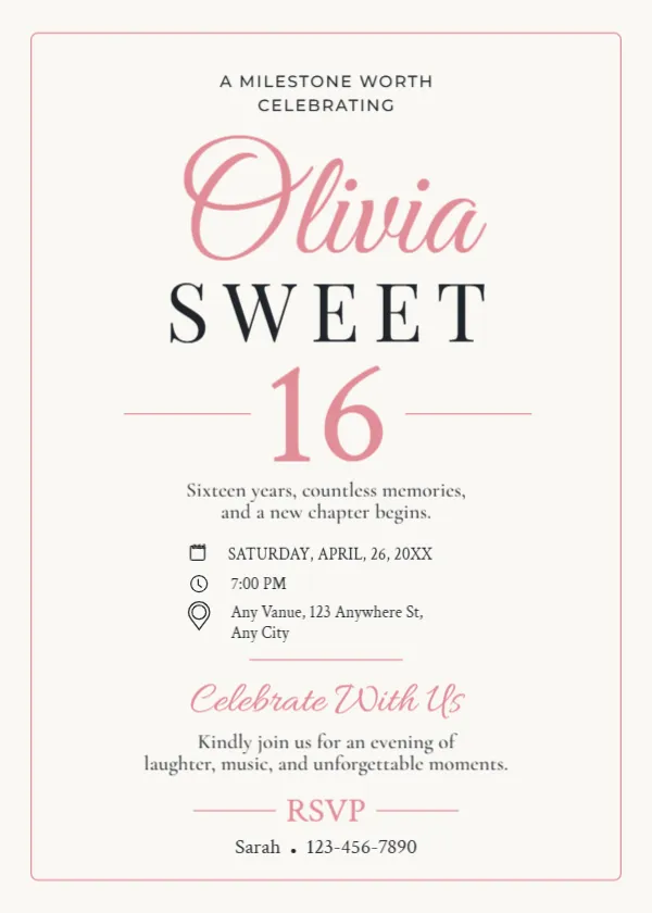 Sweet 16 Birthday Invitation Template