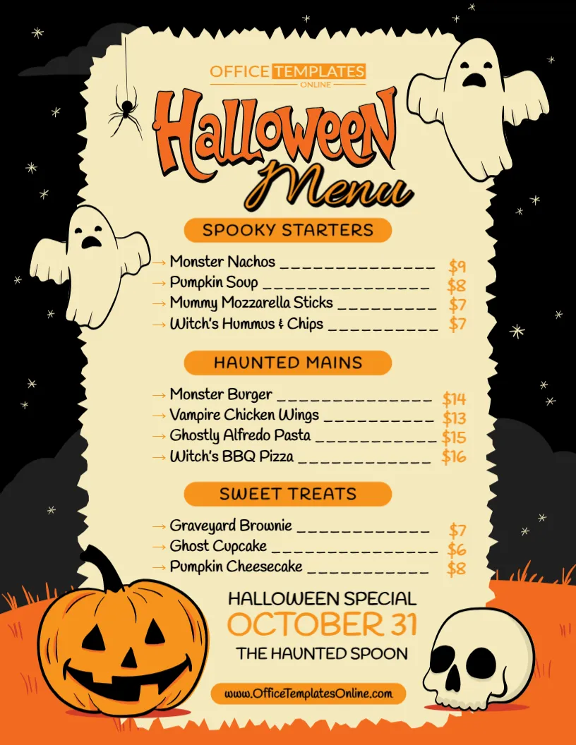 Halloween Restaurant Menu Template