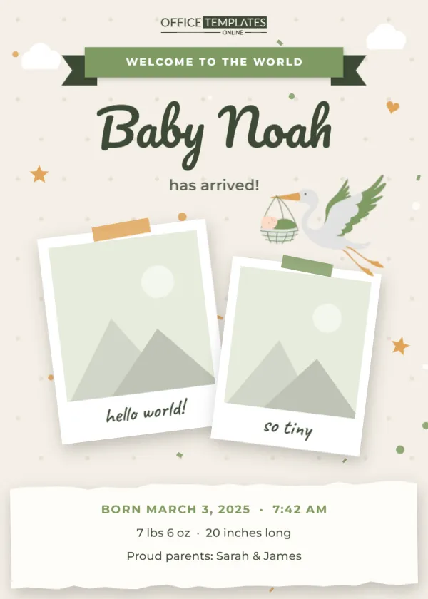 Scrapbook Birth Announcement Template