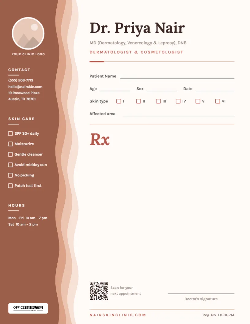 Dermatologist Prescription Pad Template with Skin-Layer Sidebar