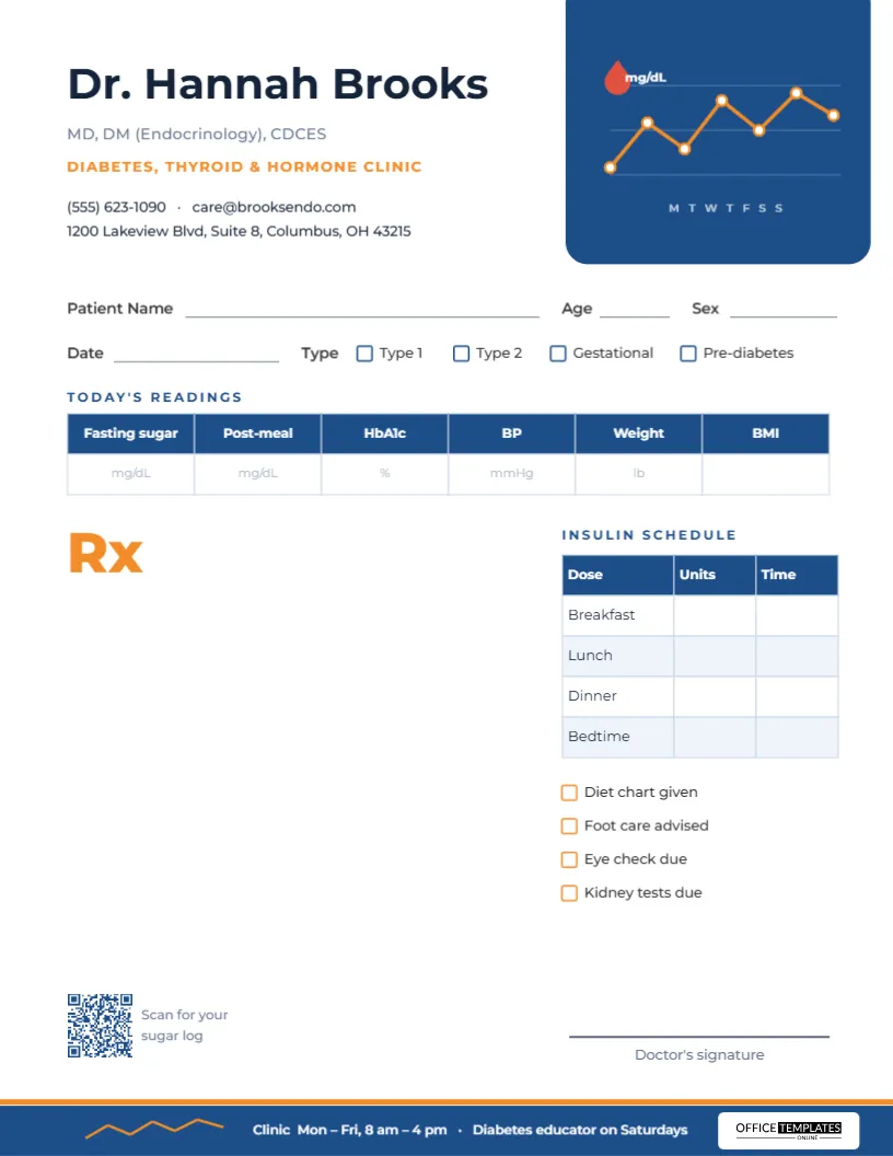 Diabetes Prescription Pad Template with Sugar Readings and Insulin Plan