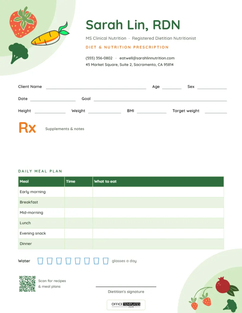 Nutritionist and Dietitian Prescription Pad with Daily Meal Plan