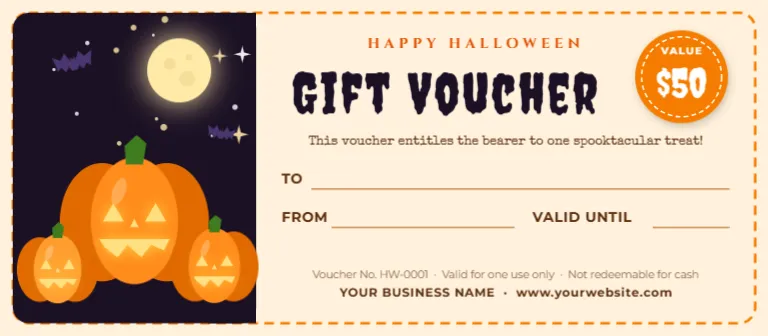 Halloween Gift Voucher Template – Pumpkin Patch (8 x 3.5 in)