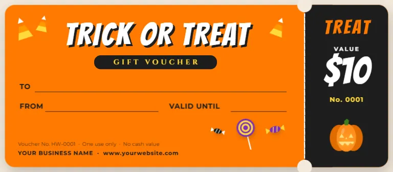 Trick or Treat Ticket Halloween Voucher Template (8 x 3.5 in)