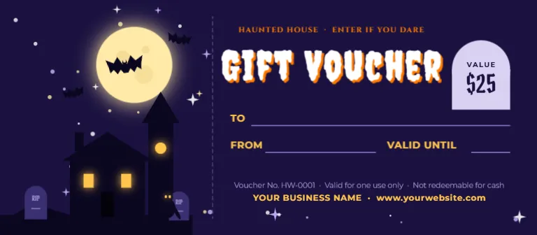 Haunted House Halloween Gift Voucher Template (8 x 3.5 in)