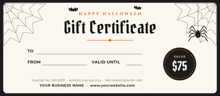 Spider Web Halloween Gift Certificate Template (8 x 3.5 in)