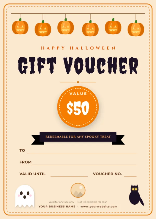 Pumpkin Harvest Halloween Gift Certificate Template (5 x 7 in)