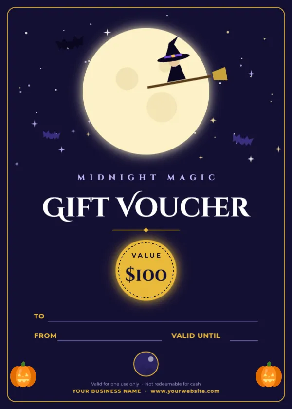 Midnight Witch Halloween Gift Certificate Template (5 x 7 in)