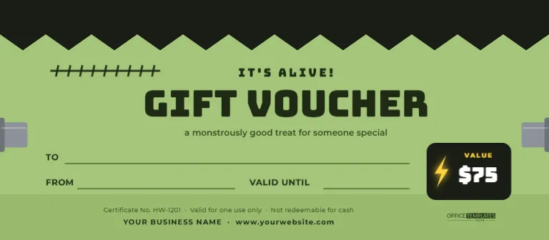 Frankenstein Halloween Gift Voucher Template – It’s Alive!