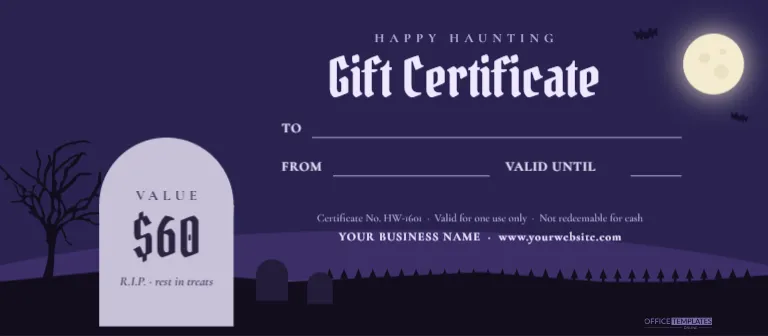 Graveyard Halloween Gift Certificate with the Value on a Tombstone