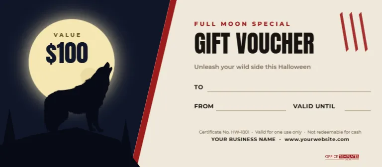 Werewolf Halloween Gift Voucher Template with a Full Moon Value