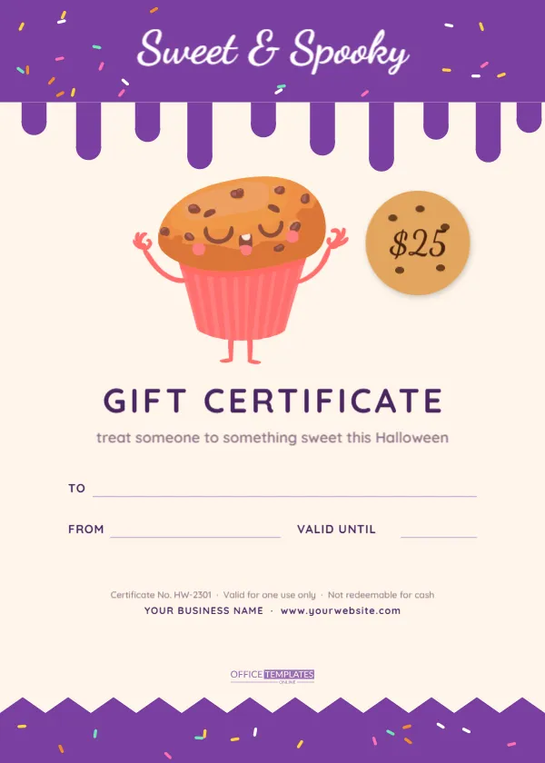 Halloween Bakery Gift Certificate with Dripping Purple Icing
