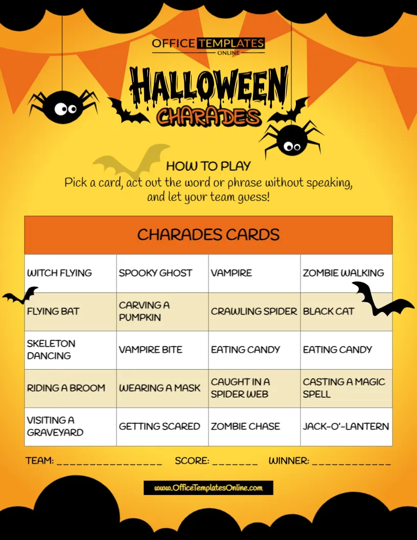 Halloween Charades Game Template