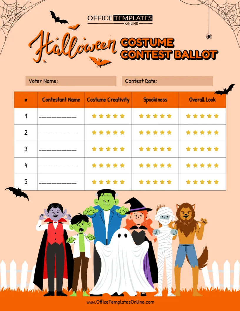 Halloween Costume Contest Ballot Template