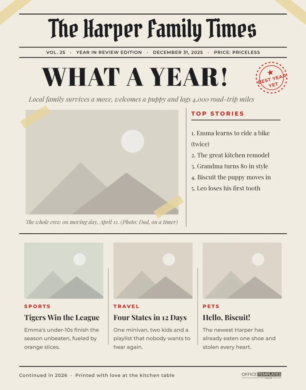 Year in Review Scrapbook Poster Styled as a Family Newspaper