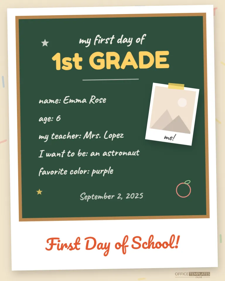 First Day of School Polaroid Sign Template