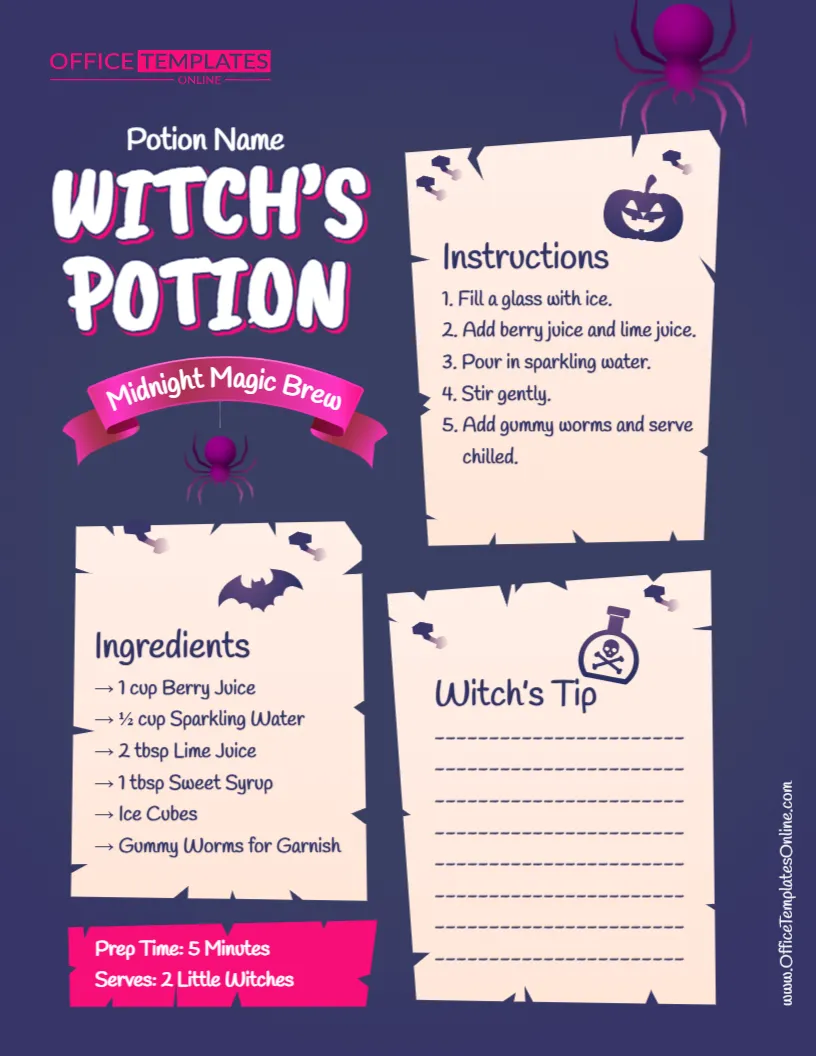 Witch’s Potion Recipe Card Template