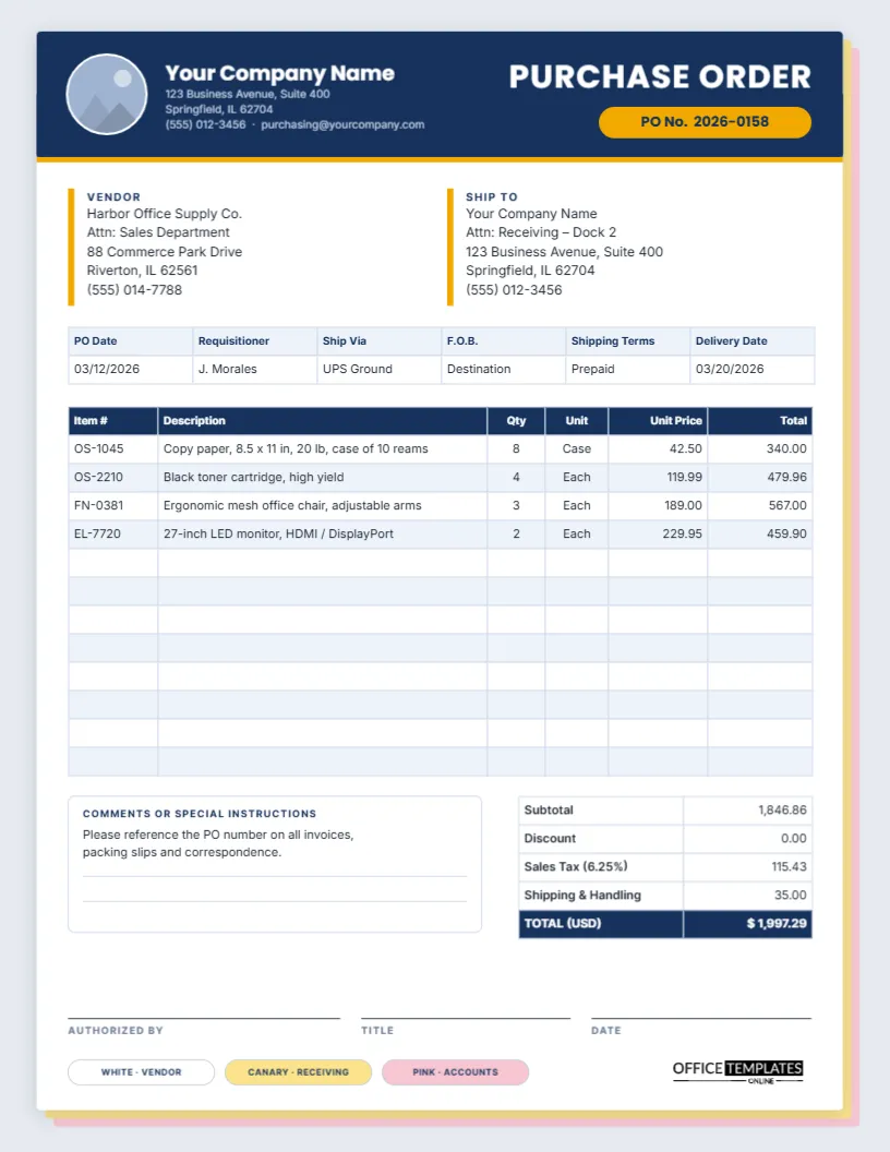 Standard Purchase Order Template