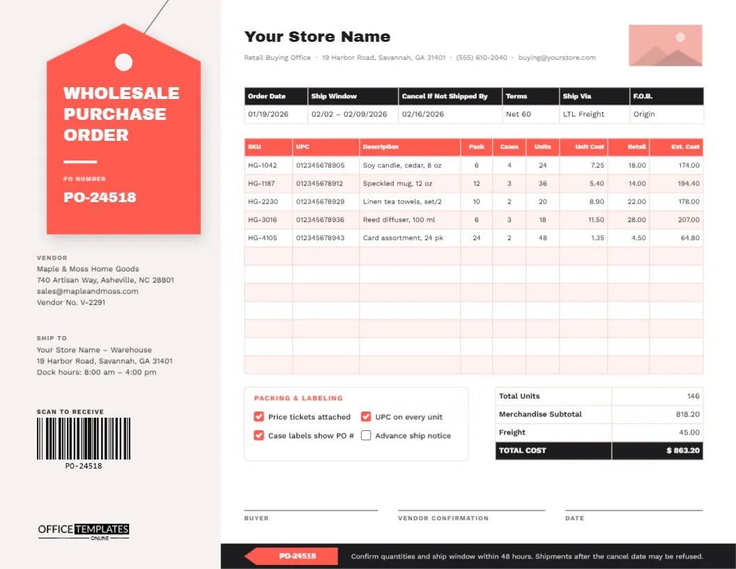 Wholesale Purchase Order Template