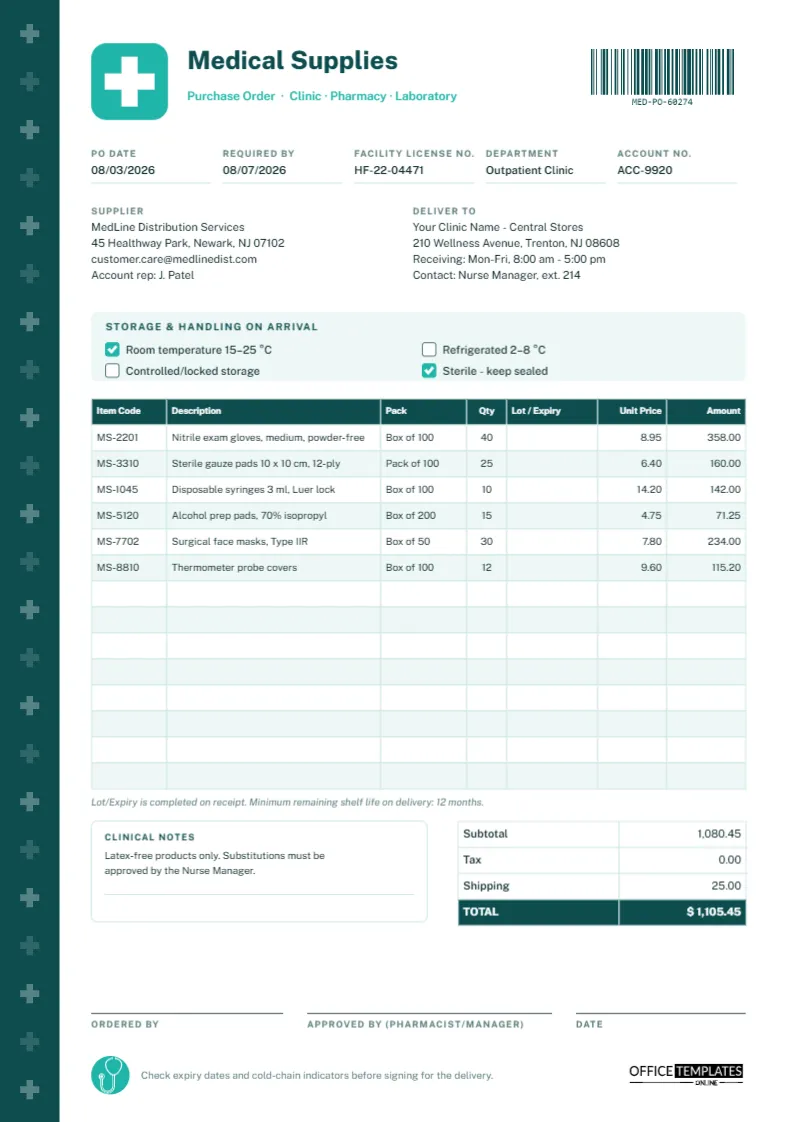 Medical Supplies Purchase Order Template