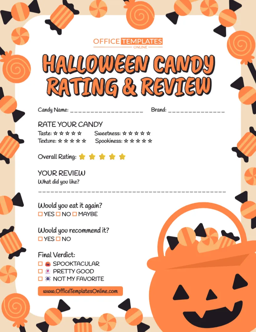 Halloween Candy Rating & Review Card Template