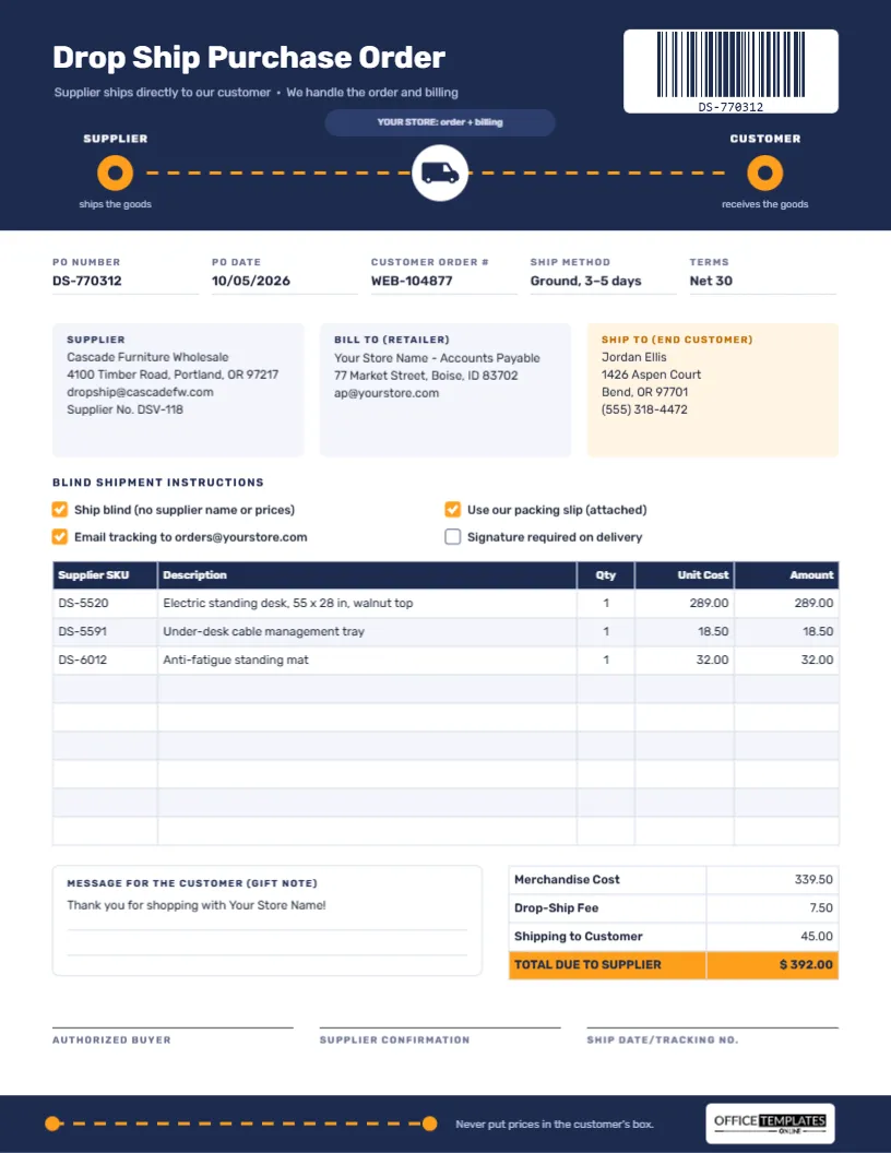 Drop Ship Purchase Order Template