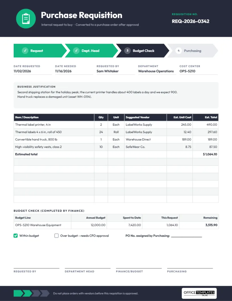 Purchase Requisition Form Template