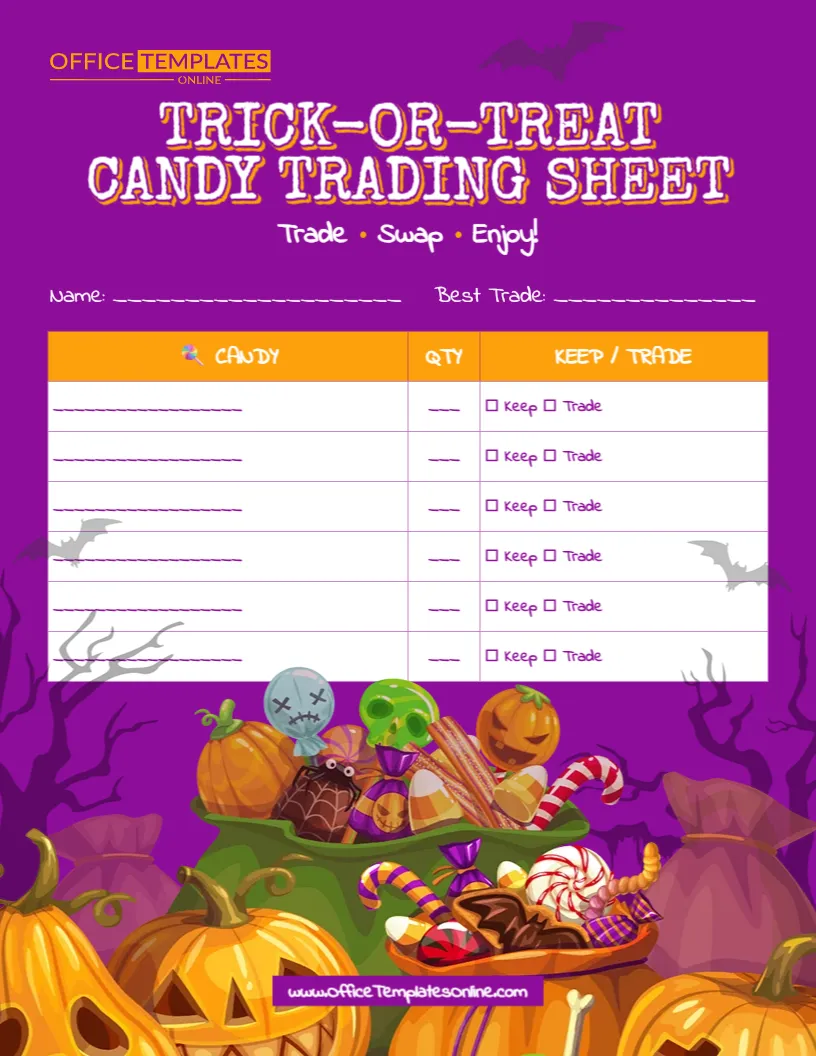 Trick-or-Treat Candy Trading Sheet Template