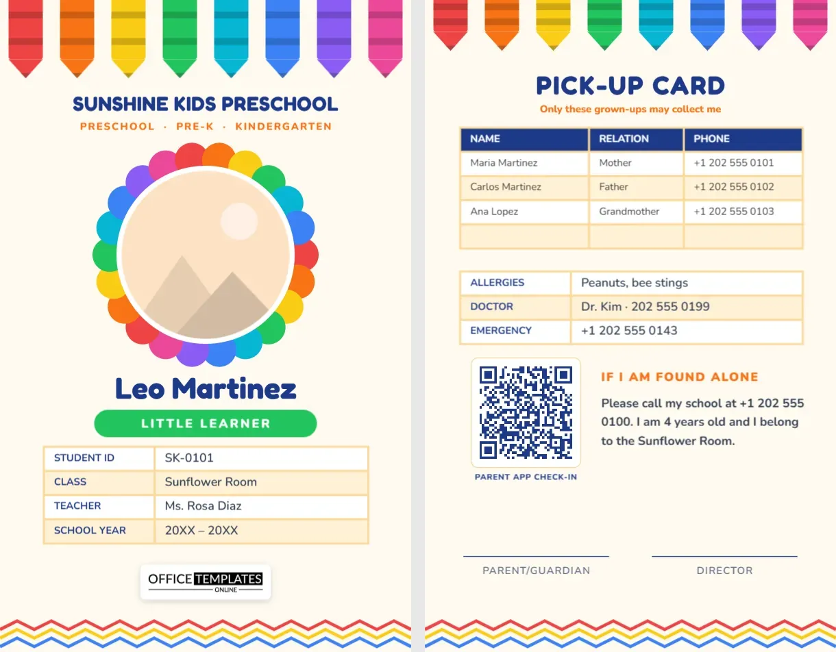Preschool Student ID Card Template
