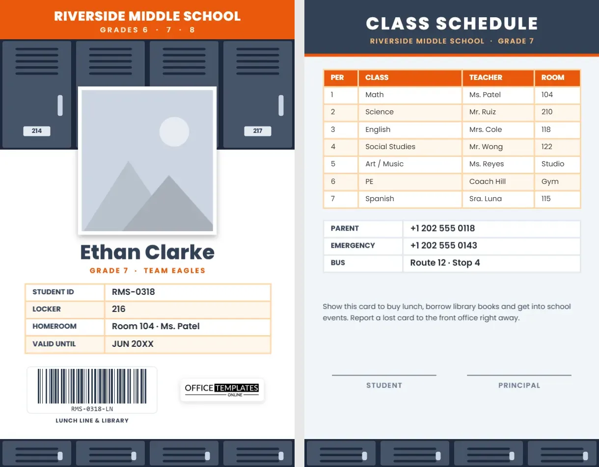 Middle School Student ID Card Template