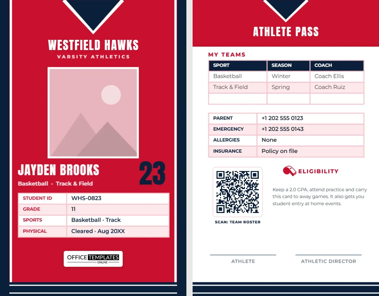 Student Athlete ID Card Template
