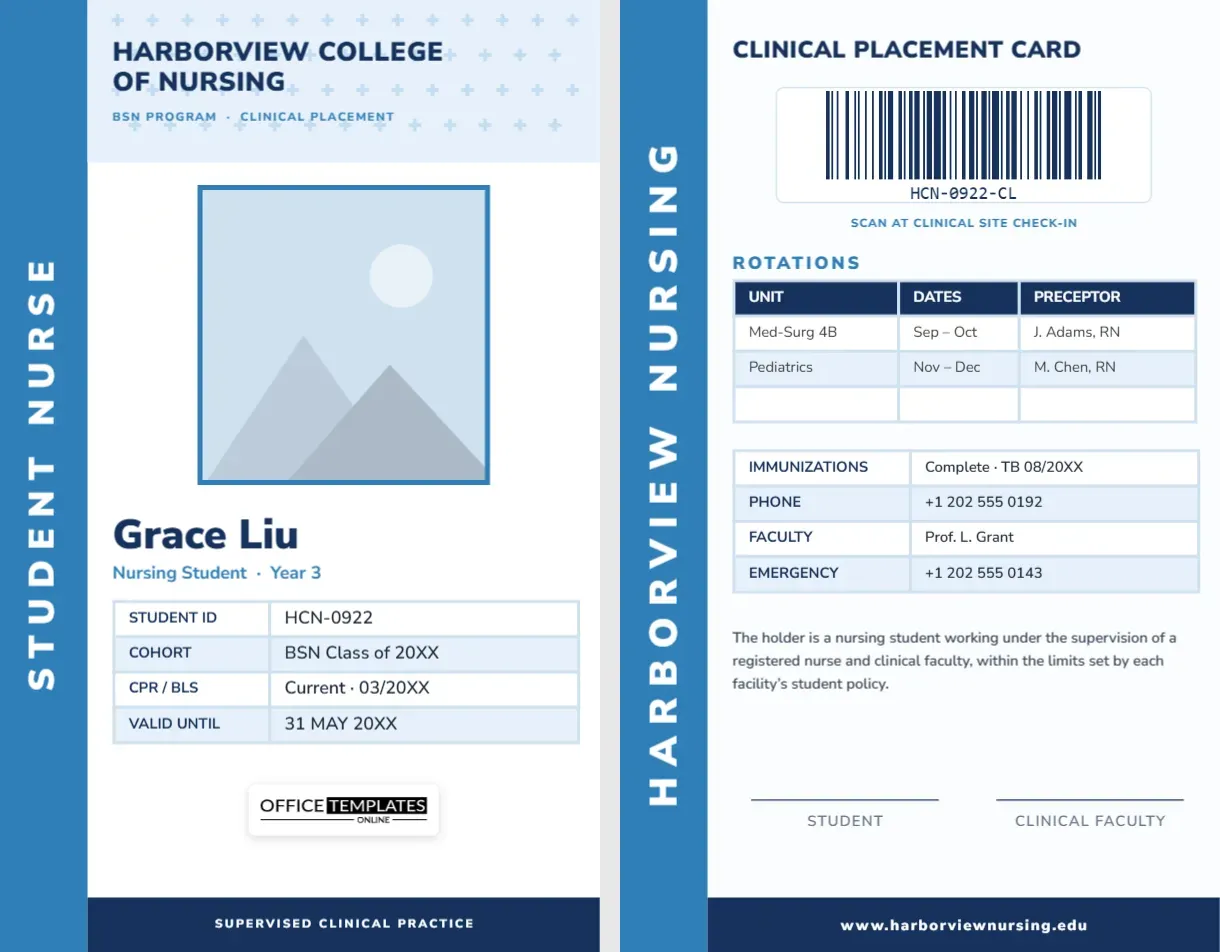 Nursing Student ID Card Template