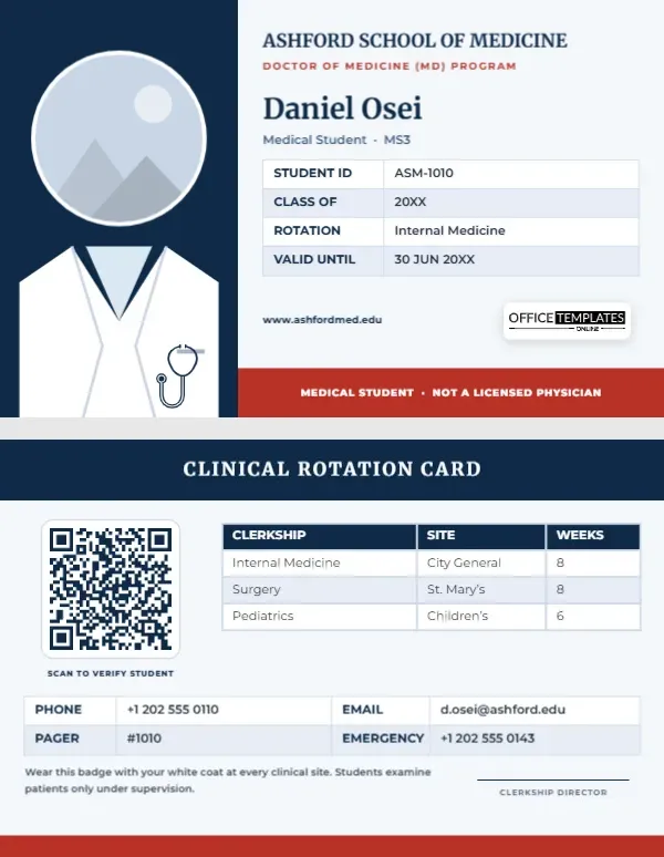Medical Student ID Card Template