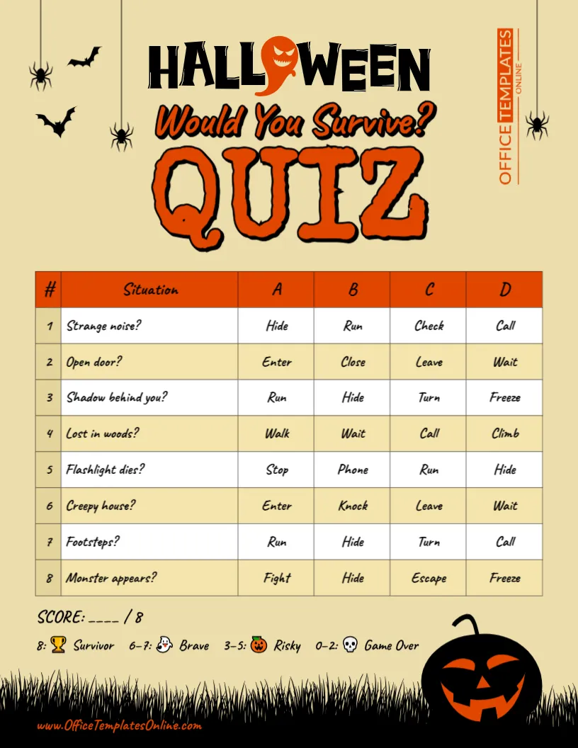 Halloween “Would You Survive?” Quiz Template