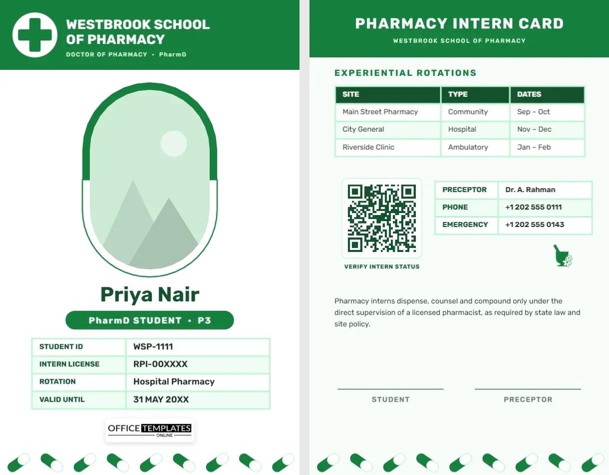 Pharmacy Student ID Card Template