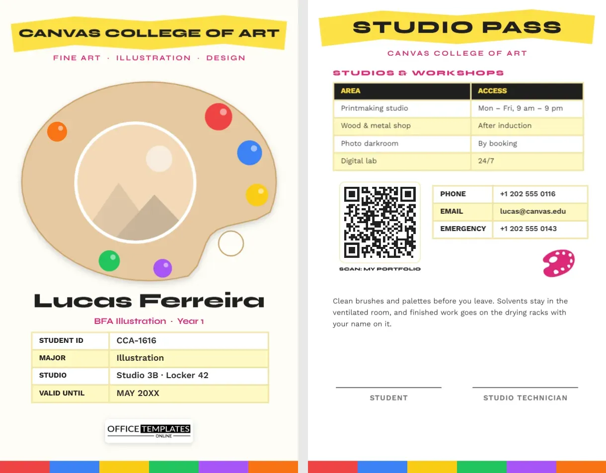 Art School Student ID Card Template