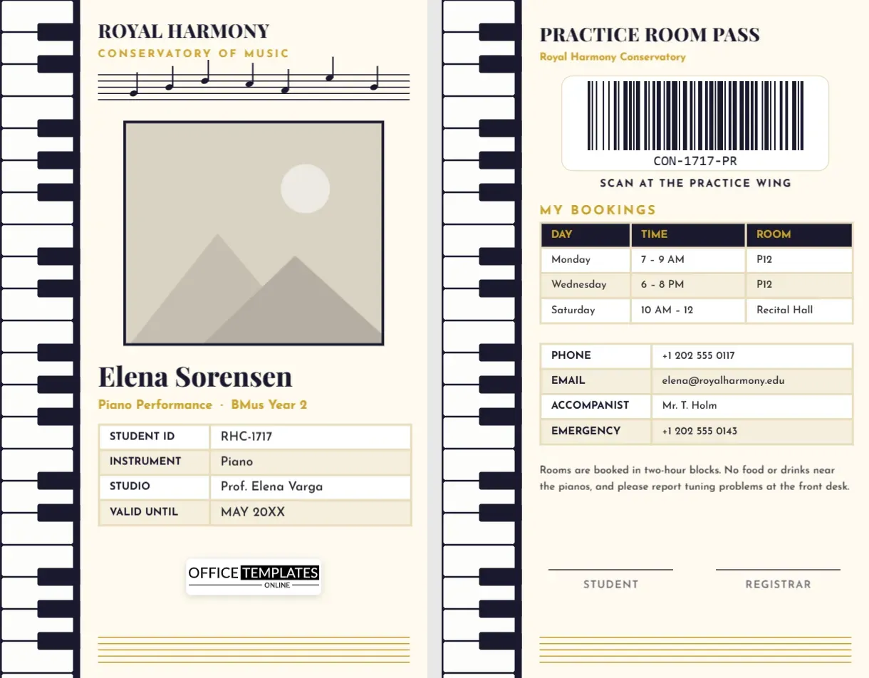 Music Student ID Card Template