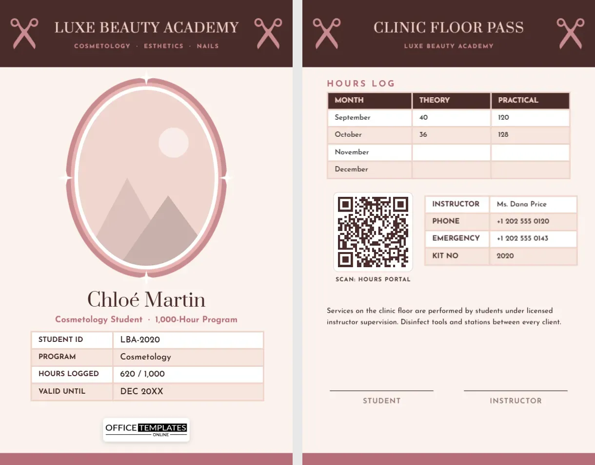 Cosmetology Student ID Card Template