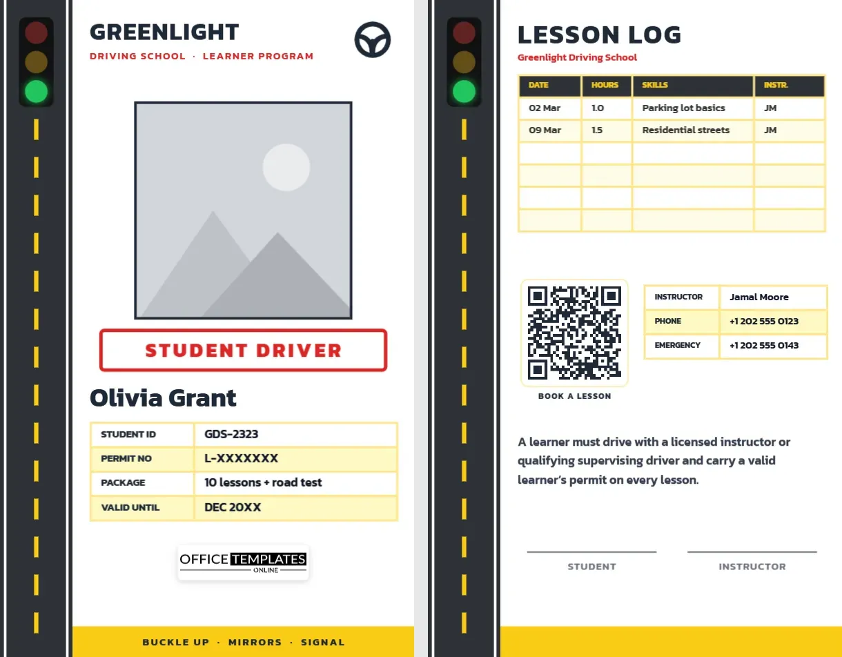 Driving School Student ID Card Template