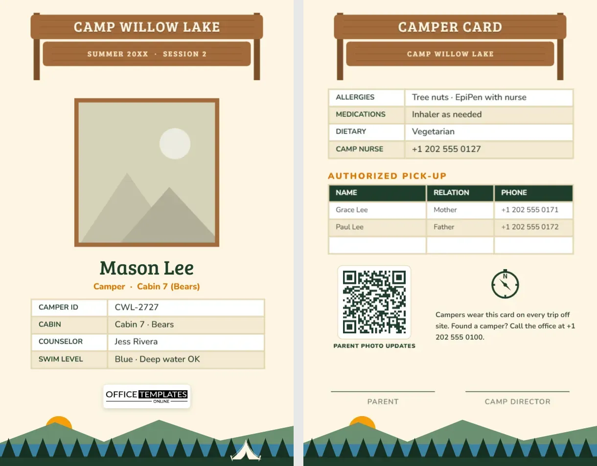 Summer Camp ID Card Template