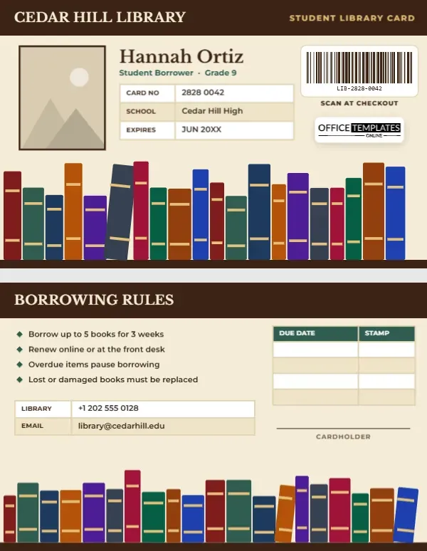 Student Library Card Template