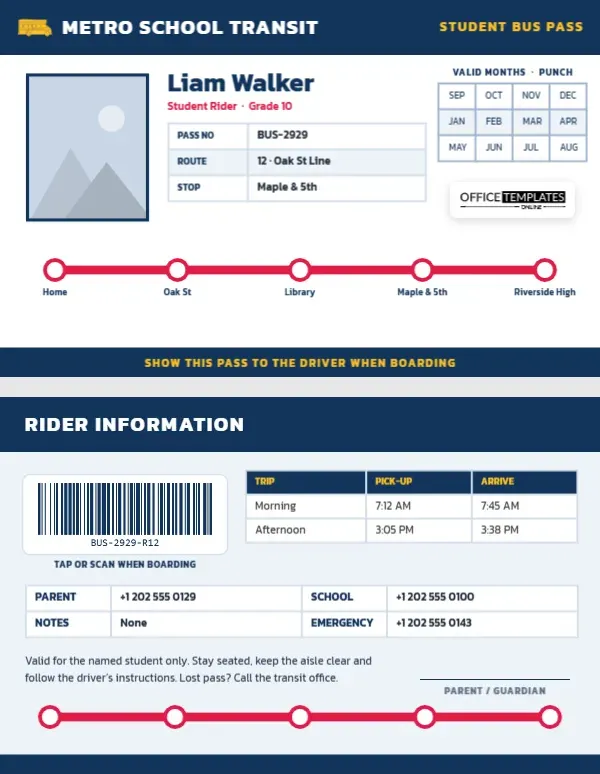 Student Bus Pass Template